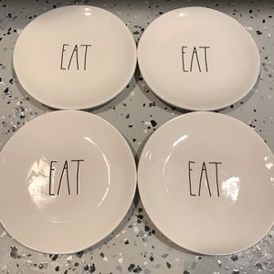 Set of 4 small round Rae Dunn EAT plates